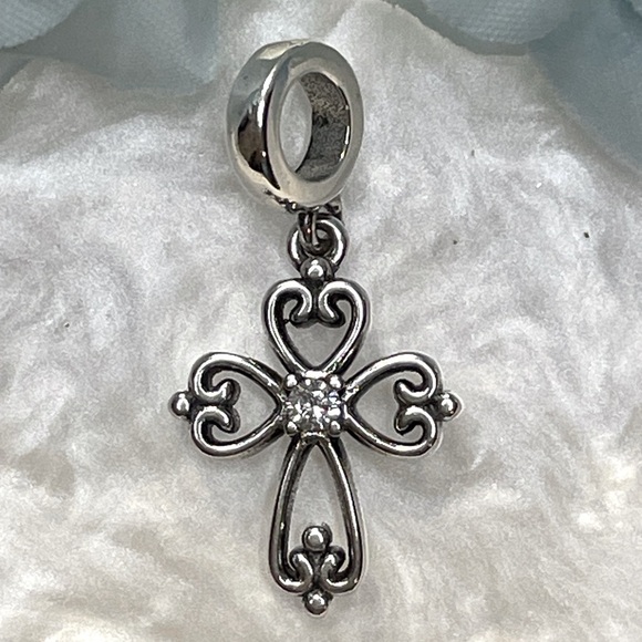 Charm for Pandora Bracelet Cross with Rhinestone Sterling Silver - Picture 1 of 6